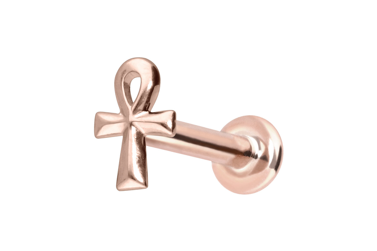 14 Karat Gold Labret Piercing mit Push Fit ÄGYPTISCHES KREUZ